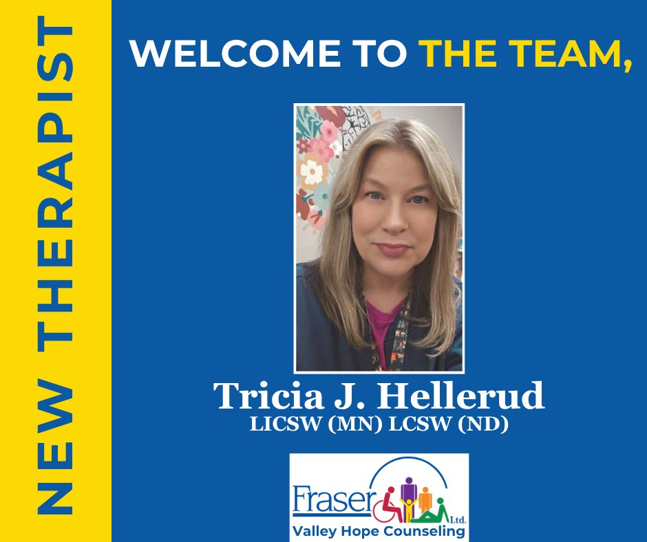 FraserLtd's tweet photo. Please join us in welcoming Tricia to Valley Hope Counseling!

With more than 20 years of experience, Tricia supports individuals navigating anxiety, depression, trauma, relationship concerns, parenting challenges, and emotional wellness.

Welcome, Tricia! https://t.co/VzmwZr0f9X