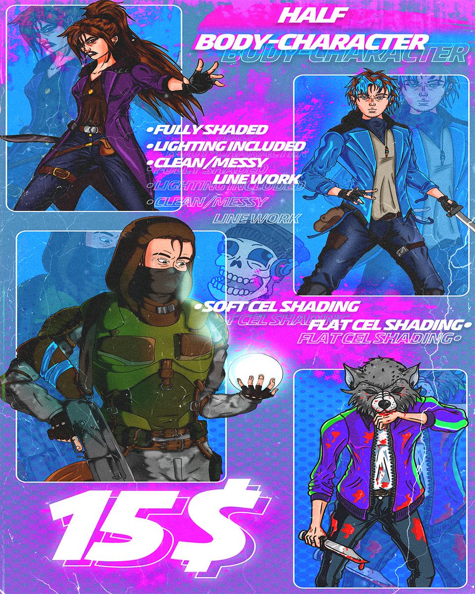 largebone47's tweet photo. *COMMISSIONS OPEN*
Half Body $15
PFP (Basic/GFX+5$) $15 
Full Body $25
Poster Design $30
Payment  USDT (Binance / Bybit) Steam Gift Cards (DZ) No NSFW / suggestive 
No political content 
Limited furries/non-human 
No complex BGs or characters 
(Blood/gore are Limited) https://t.co/UjnEzelbrB