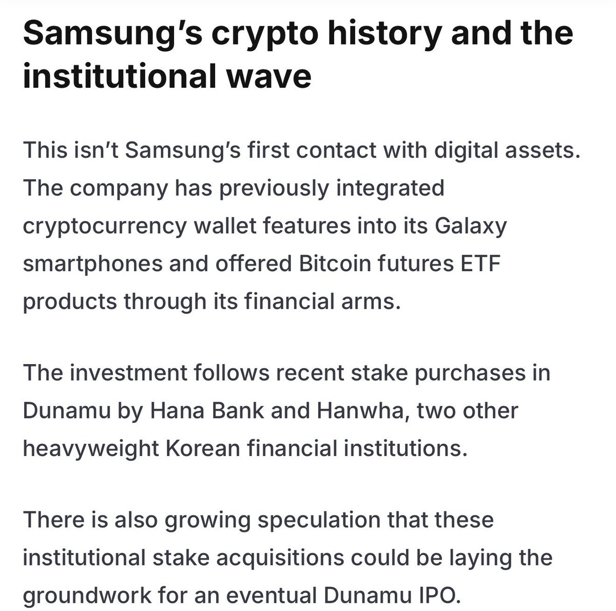 DiscoverCrypto's tweet photo. GLOBAL TECH GIANT SAMSUNG TO INVEST $400 MILLION IN KOREA’S LARGEST BITCOIN EXCHANGE

—>TECH, PAYMENTS, DIGITAL ASSETS ALL INTEGRATING! 

It was cypherpunks, then edge investors, then millionaires, 

—>now govs, billionaires, institutions &amp; $ trillion+ giants

STACK https://t.co/RRIwDjiozo