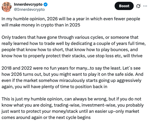 Innerdevcrypto's tweet photo. Most people should just log off, enjoy summer, buy back in september/october when probalby the lows are in. Also take into account that every peak to peak is around 1430 days, and every bottom to bottom as well, so again around october if cycles repeat. 

If stocks do roll over, this account will probably be very busy again answering dm´s of people in pain, but until now the amount of messages been pretty low this year, most people are just sick and tired of crypto and left and had enough of it...that is the brutal truth
