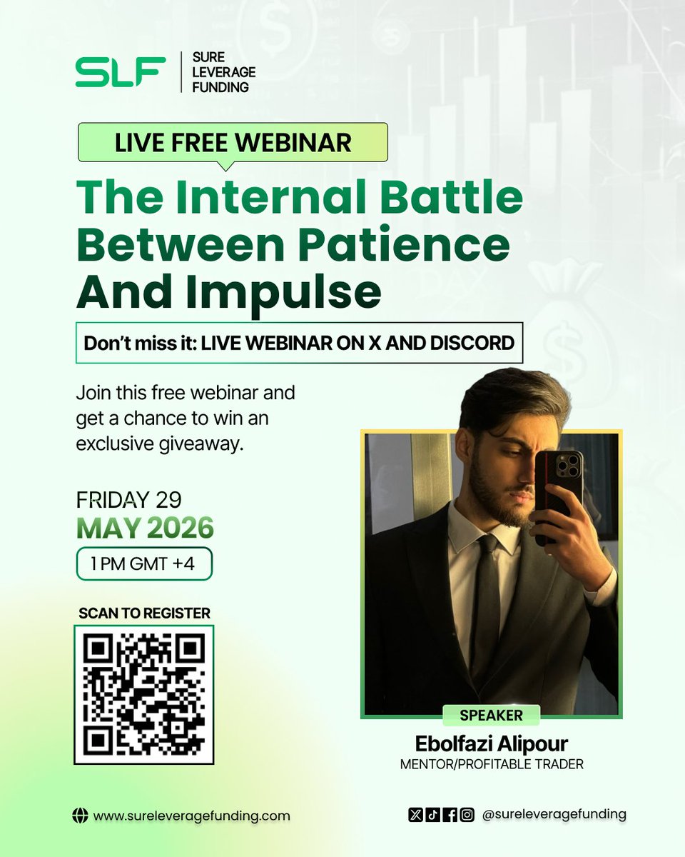 SureLeverage's tweet photo. Most traders don’t fail because they lack strategy… they fail because they lose the battle between patience and impulse. 

In this live webinar, we’ll break down why traders struggle to wait for quality setups, how impulsive entries damage consistency, and what disciplined traders do differently to stay in control during high-pressure moments.

💰 Attend live for a chance to WIN an exclusive giveaway!

🔗 Join us on Discord: https://t.co/KCK3njMQBl