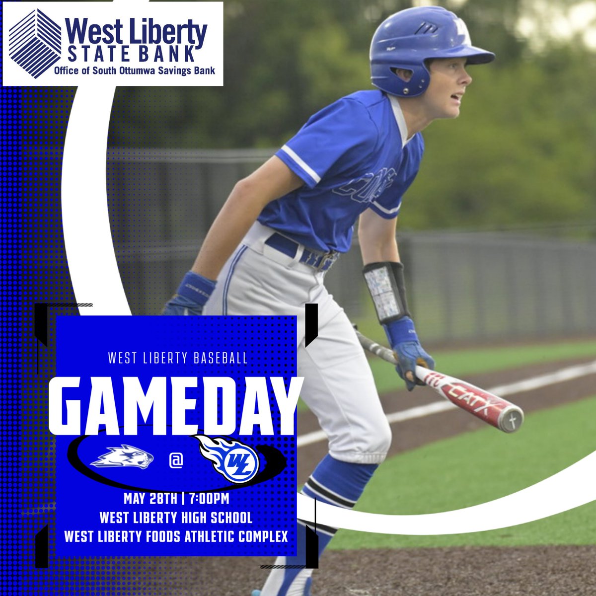 WestLibertyCSD's tweet photo. Baseball game day! Comets host Wilton tonight on the turf. 7:00 first pitch.
Thank you West Liberty State Bank for all of your support!
@WestLibAthletic
@WestLibBaseball
@TAWulfie33
@TMobile
#FN5GL
#Entry
#ChooseSchoolSports https://t.co/GTGL9IcNEE