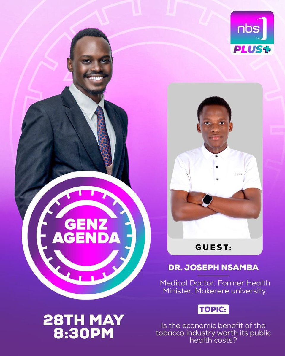MakGuild's tweet photo. Ahead of World No Tobacco Day this Sunday, 31st May, the ultimate policy debate airs tonight on NBS Plus+. 🎙️

With this year’s theme, "Unmasking the Appeal – Countering Nicotine and Tobacco Addiction," our leaders take the center stage to crack open a massive question: Is the economic benefit of the tobacco industry worth its public health costs?

The Guest Speakers:
> Dr. Joseph Nsamba – 90th Minister for Health, Makerere University

> Emojong Kisaija – 90th Minister for Research, Information and Computer Technology, Makerere University

>  Asingura Andrina – 92nd Minister for Gender, Ethics & Integrity, Makerere University

• Live: Tonight, 8:30 PM
• Rebroadcast: Sunday, 3:00 PM

Unpacking policy, economics, and ethics. ✍️