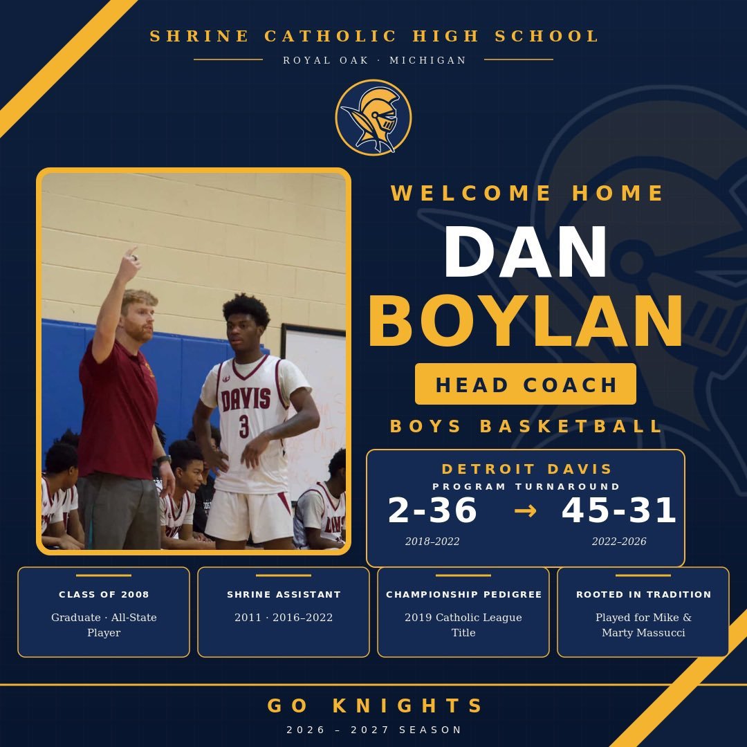 TheDZoneBBall's tweet photo. Dan Boylan was named the new Head Basketball Coach at Shrine.

He was previously the HC at Detroit Davis Aerospace. https://t.co/gF95vK7nyR