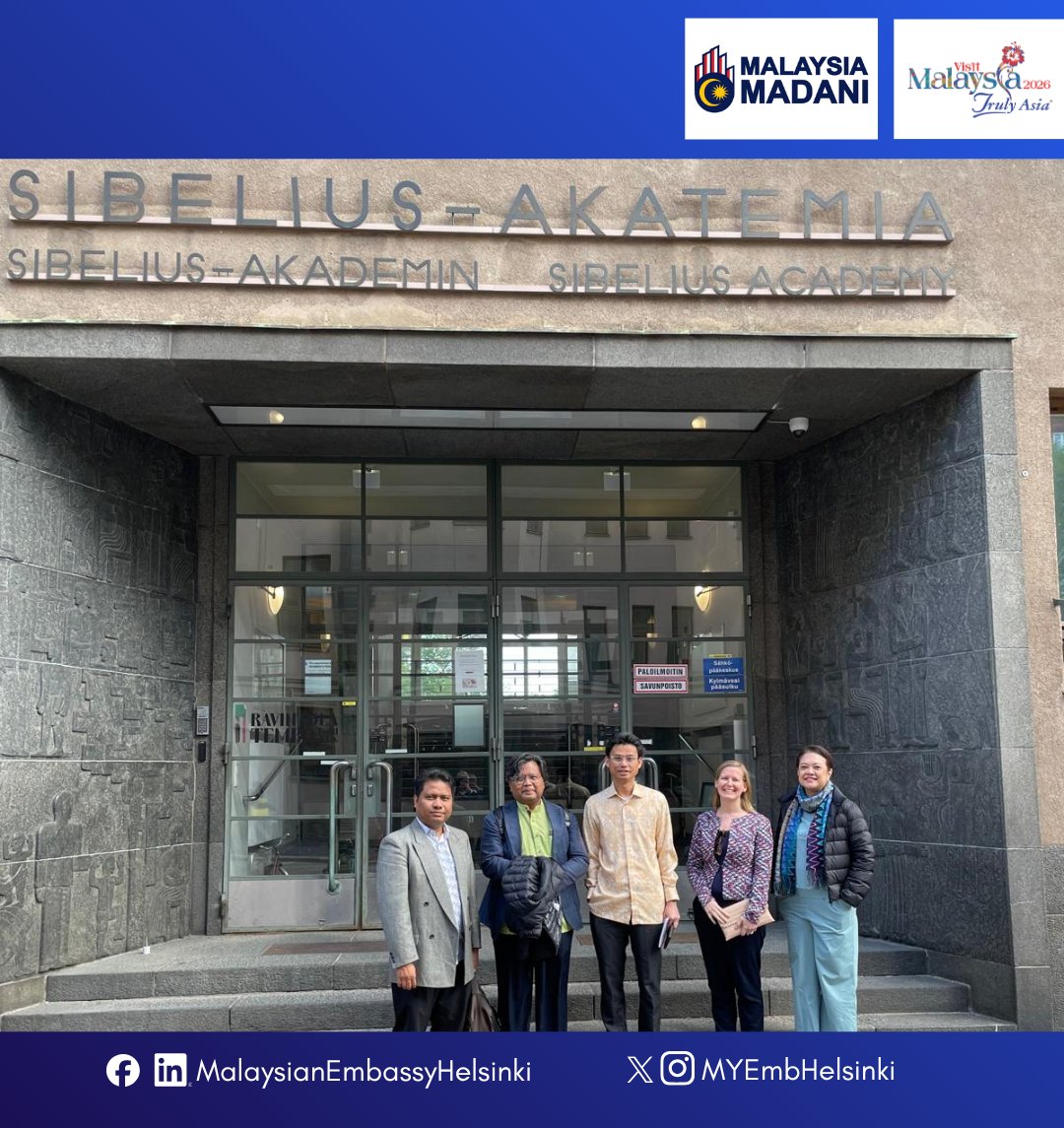 MYEmbHelsinki's tweet photo. The Embassy of Malaysia in Helsinki accompanied the research team from the Nusantara Creative Arts Institute (INSAN), Universiti Teknologi MARA (UiTM), for a meeting with Uniarts Helsinki at the Sibelius Academy. https://t.co/AbfA8YjWyX