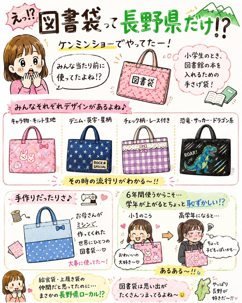 岐阜だけど、普通に使ってるよ図書袋。殆どの子は園時代の絵本バッグを