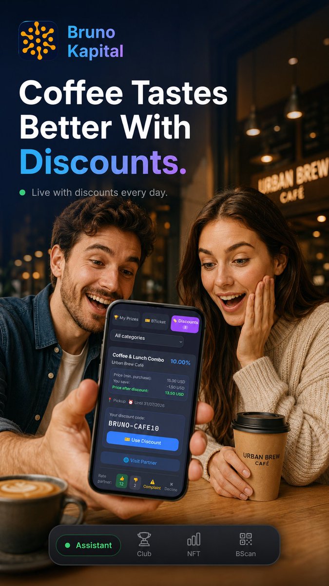 token_brun35000's tweet photo. New creative drop showing Bruno Kapital's Discount Center across daily-life categories — coffee, haircuts, salons, pet groomers, auto service, cosmetics.

Real partners. Real member prices. Visible discount codes at the point of sale.

https://t.co/nqqNfxSf2G https://t.co/G5lz453o1M