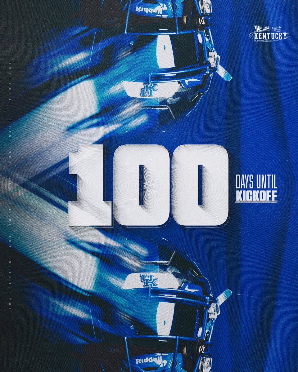 UKFootball's tweet photo. 100 days 'til it's football time in the bluegrass ⏳😼

Don't miss it, get season tickets at https://t.co/RyZuK0ckBB. https://t.co/wGPQqQguSw