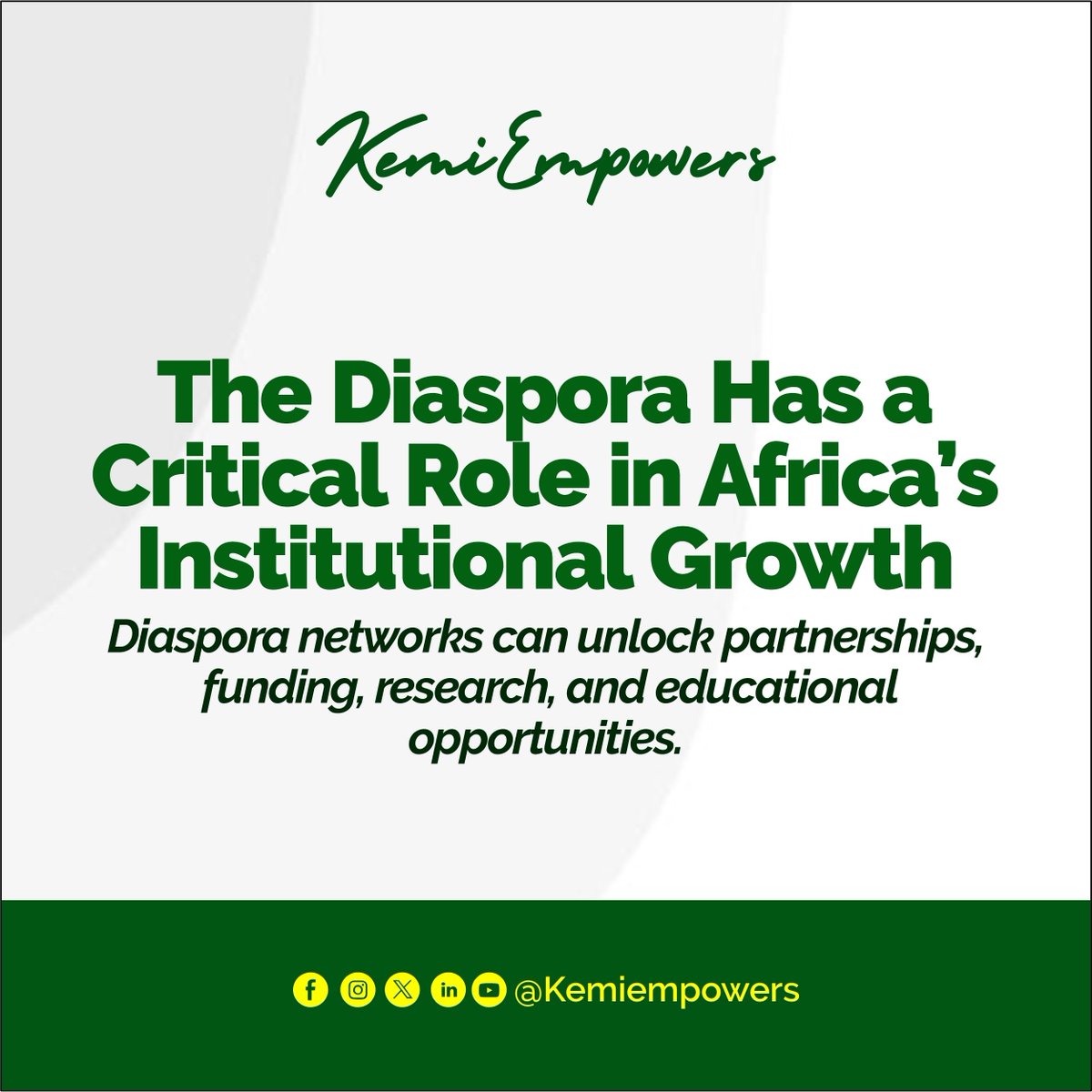 kemiempowers's tweet photo. The African diaspora remains one of the continent’s greatest assets for long-term growth and transformation. 
#Leadership #AfricanExcellence #DiasporaEngagement #Empowerment #InnovationInAfrica https://t.co/pPTjee5wf6