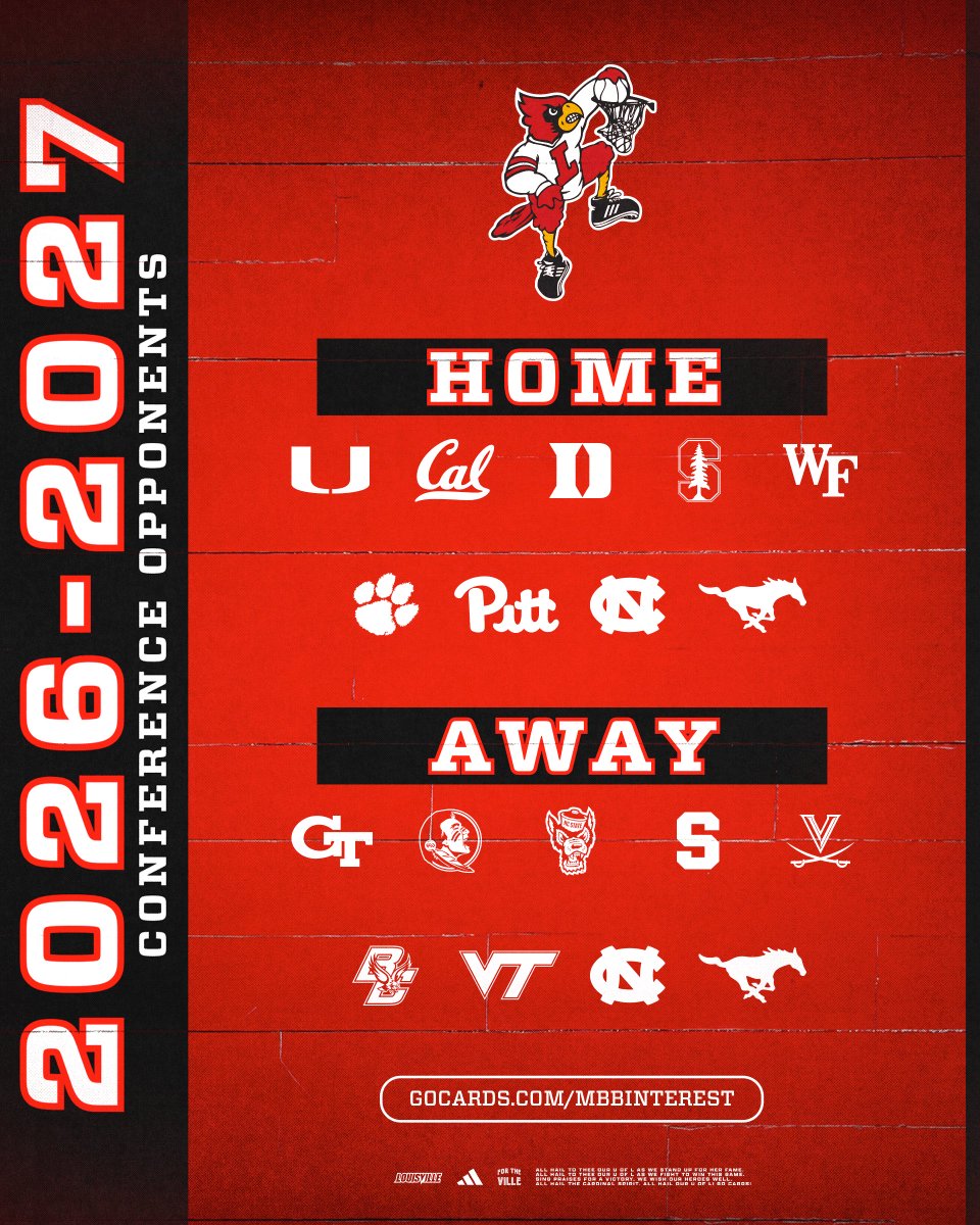LouisvilleMBB's tweet photo. A peek into the 2026-27 ACC Schedule 👀

More details: https://t.co/gUc3Eft6Bw

Don't miss a minute of it ⬇️

Season Ticket Interest Form: https://t.co/itFBImSiZT 

#GoCards https://t.co/kkmOUOlYEb