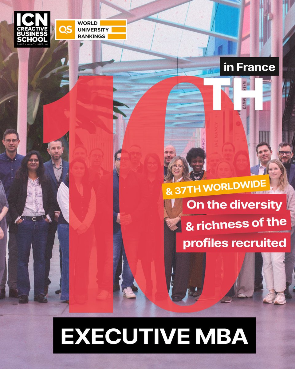 ICNbs's tweet photo. 🚀 The ICN EMBA shines in the 2026 @worlduniranking! Ranking #40 in Europe is a great achievement, but our real pride lies in the excellence of our community: 
➡️ Executive profile (#4 in 🇫🇷)
➡️ Career outcomes (#10 in 🇫🇷)
➡️ Diversity (#10 in 🇫🇷)
👉 https://t.co/WwBmYz3VGP https://t.co/FlSPdKjnyY