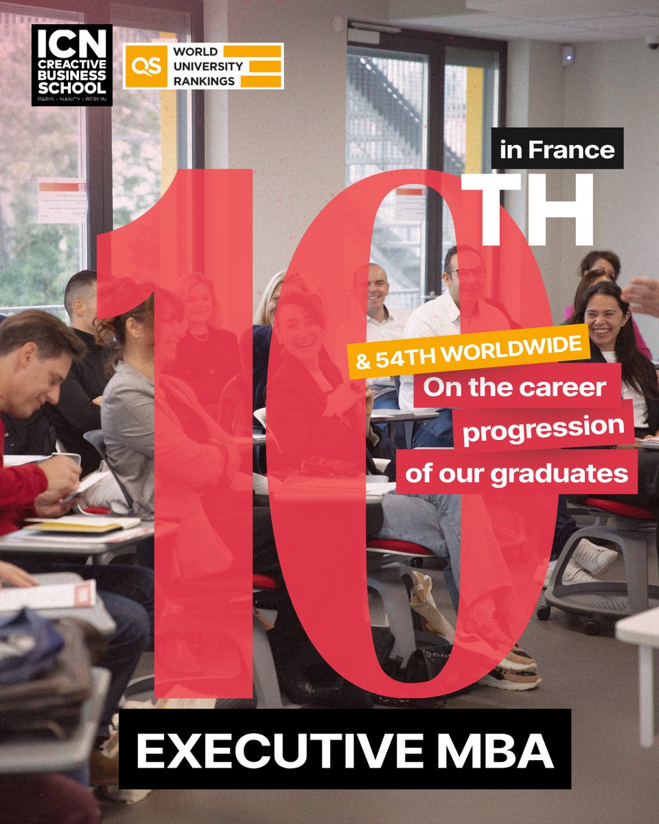 ICNbs's tweet photo. 🚀 The ICN EMBA shines in the 2026 @worlduniranking! Ranking #40 in Europe is a great achievement, but our real pride lies in the excellence of our community: 
➡️ Executive profile (#4 in 🇫🇷)
➡️ Career outcomes (#10 in 🇫🇷)
➡️ Diversity (#10 in 🇫🇷)
👉 https://t.co/WwBmYz3VGP https://t.co/FlSPdKjnyY