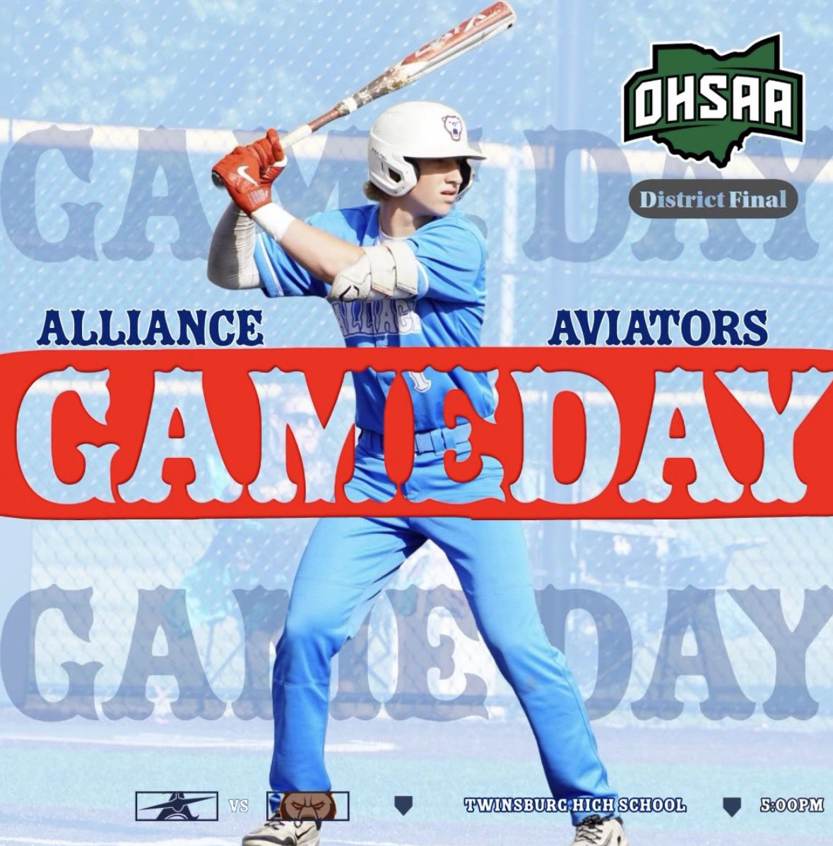 Aviator_AD's tweet photo. Today, our Aviators compete for a baseball district championship! The game will played at Dodge Intermediate in Twinsburg - 10225 Ravenna Rd. First pitch is at 5 PM.

If you’re not able to make it the game will streamed at the following link: https://t.co/GHO5ON5pmf

Go Aviators! https://t.co/YqGqNSKMvX
