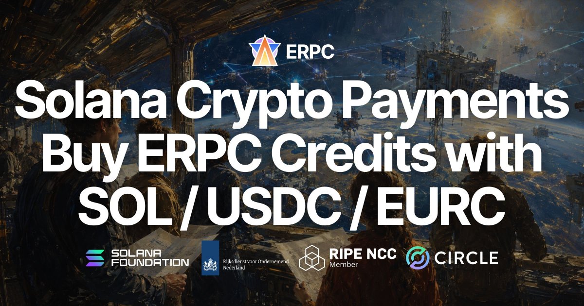 kishi4SOL's tweet photo. We rolled out Solana crypto payments inside the ERPC Dashboard — ERPC Credits can now be topped up directly with SOL, USDC, or EURC, with USDC and SOL routed to EURC through Orca in a single signature.

We wanted infrastructure billing to live in the same wallet flow Solana teams already use — checkout, treasury approval, and short-time validation should stop being three separate motions.

https://t.co/kyy2k0EvvQ