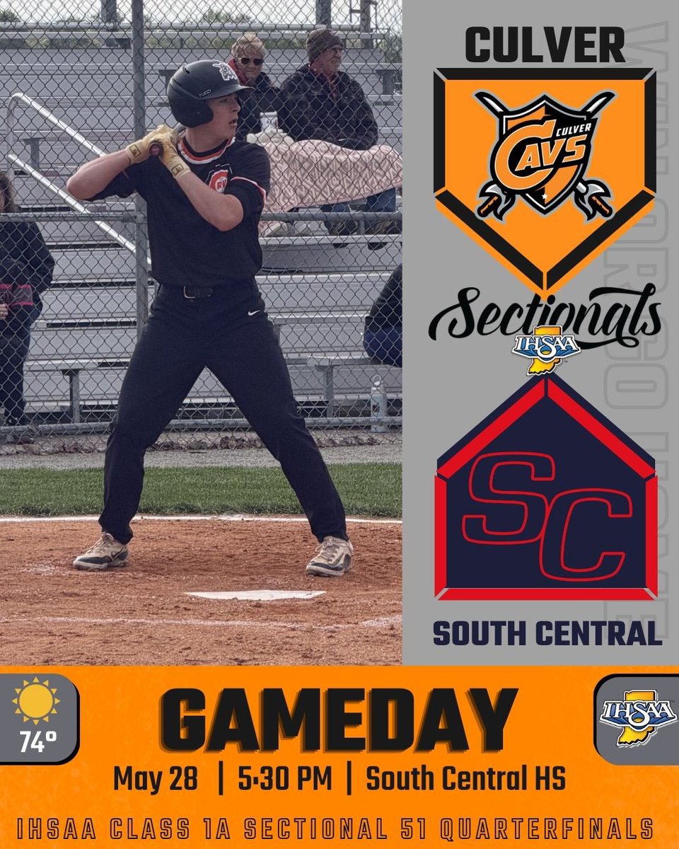 CulCavBaseball's tweet photo. The Cavs open up Sectional play tonight at South Central against the Satellites. Come out and support the Cavs as we begin our run in the state tournament!

🗓️ May 28
⏰ 5:30 PM ET
📍 South Central HS

📈 GameChanger https://t.co/GucbYS2fQQ