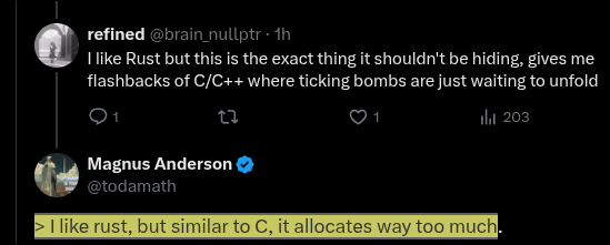 brain_nullptr's tweet photo. @todamath @neogoose_btw When you can't even quote properly.

Nowhere did I say it allocates too much, I said it shouldn't be hiding this https://t.co/DWHLEcpJC5