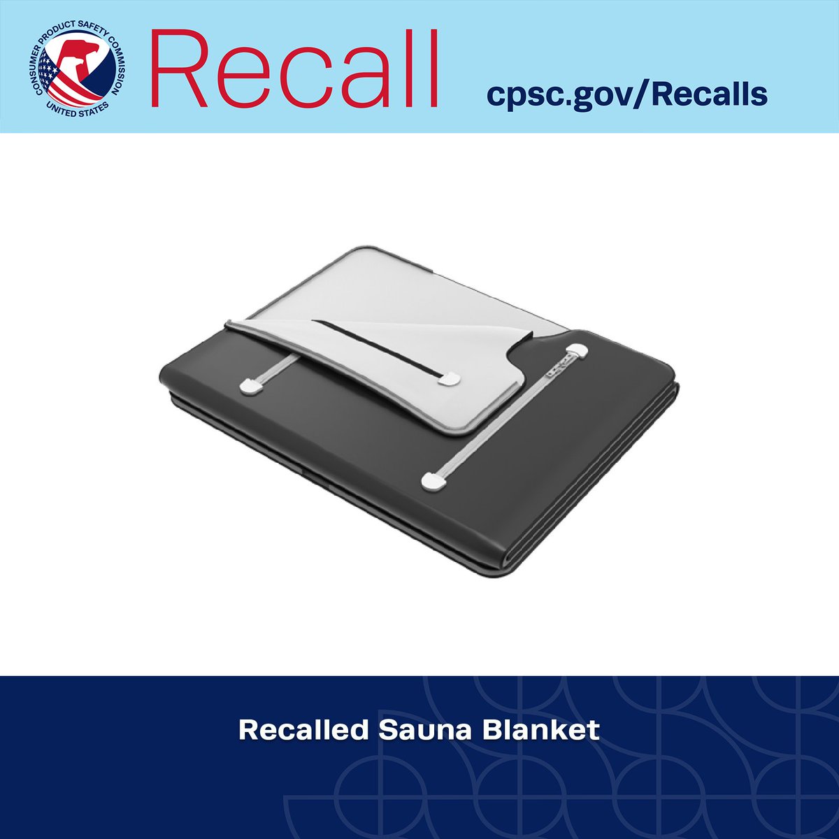 USCPSC's tweet photo. #Recall: Tzumi Electronics Recalls SLF Sauna Blankets; The recalled sauna blankets can overheat, posing fire and burn hazards. Get replacement. https://t.co/LuyQ4v4WME https://t.co/jaztn1uXIL