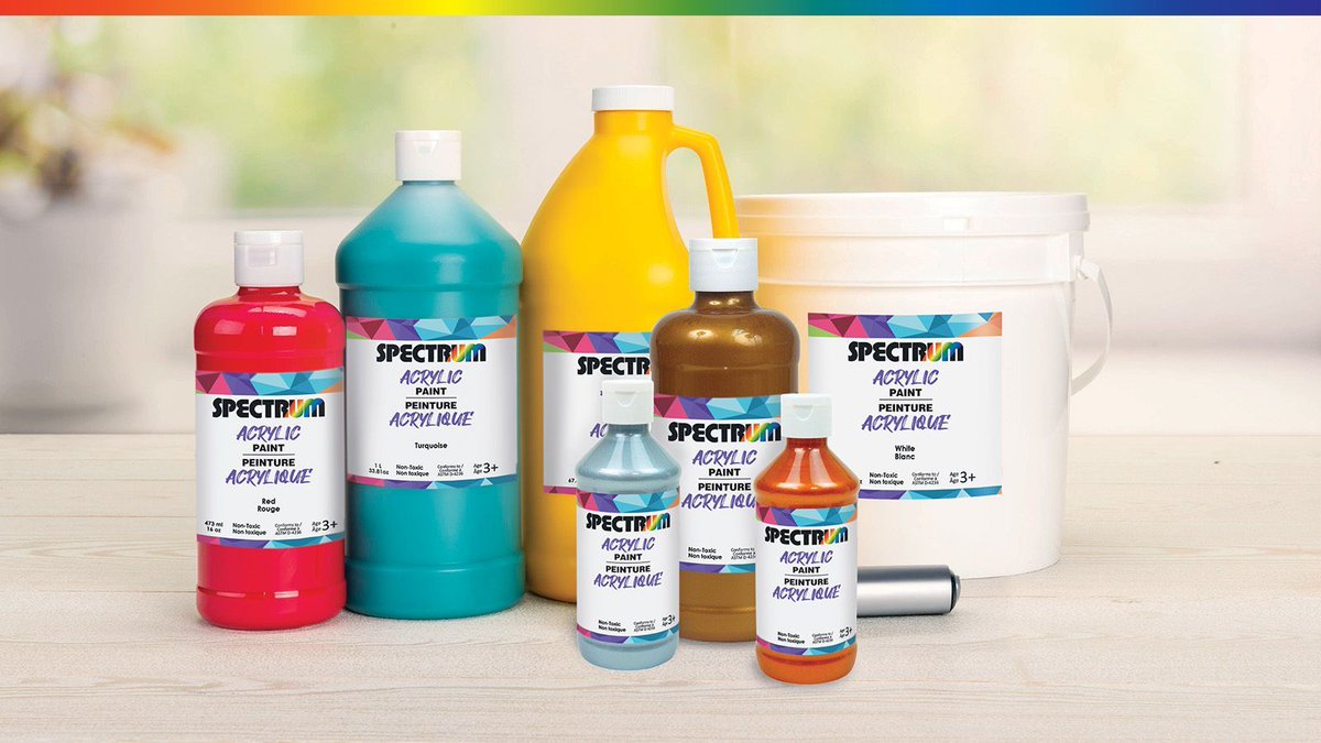 Spectrum__Edu's tweet photo. Bright ideas start with colour—introducing our NEW acrylic paints 💡🎨 Spectrum Acrylic paint provides vibrant colours, quick drying times, &amp; a durable finish. It can be used on a variety of surfaces like paper, canvas, wood, &amp; fabric, making it ideal for a wide range of projects https://t.co/YjEgAq3DLg