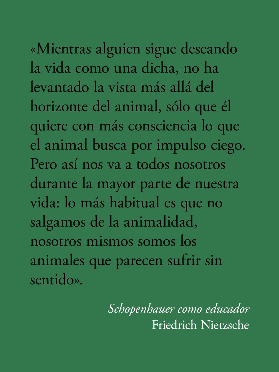 Acantilado1999's tweet photo. Hoy compartimos una breve selección de citas extraídas de «Schopenhauer como educador», de Friedrich Nietzsche. Traducción de Luis Fernando Moreno Claros.

Si quieres leer las primeras páginas de este libro, recuerda que puedes hacerlo en nuestra web.

ℹ️https://t.co/S7TK9rkIxF https://t.co/ftIAcGpqLB