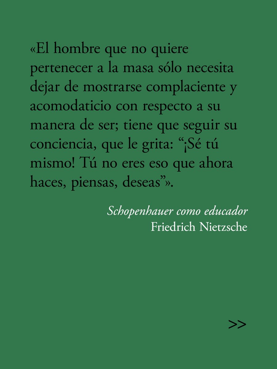 Acantilado1999's tweet photo. Hoy compartimos una breve selección de citas extraídas de «Schopenhauer como educador», de Friedrich Nietzsche. Traducción de Luis Fernando Moreno Claros.

Si quieres leer las primeras páginas de este libro, recuerda que puedes hacerlo en nuestra web.

ℹ️https://t.co/S7TK9rkIxF https://t.co/ftIAcGpqLB