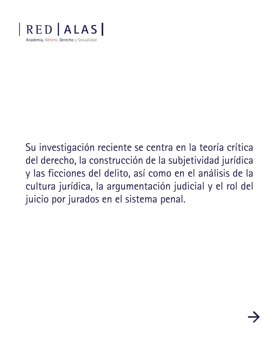 RedAlasGenero's tweet photo. 🎓 Su investigación reciente aborda la filosofía del derecho, la teoría crítica, la cultura jurídica y el análisis de las ficciones del delito. https://t.co/jBW5JE4VnU