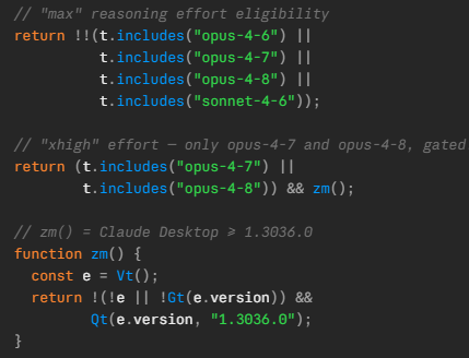hysteresis_x's tweet photo. Opus 4.8 has been found staged in the claude code model selector on the desktop app. It should be releasing today! lets gooooooo https://t.co/ihXDu3M5W1