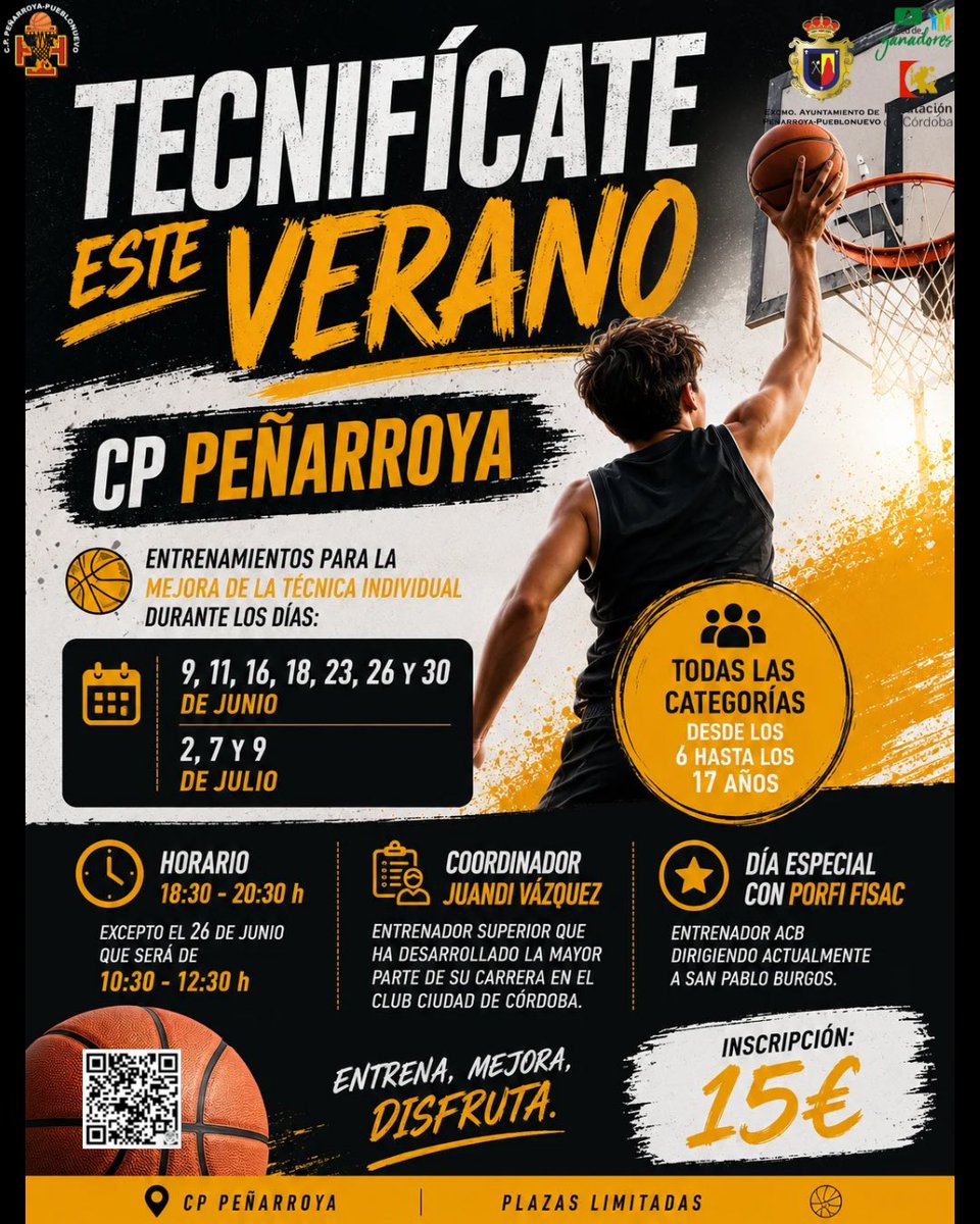 cppenarroya's tweet photo. ¡Este verano toca seguir creciendo en la pista!

Desde el CP Peñarroya lanzamos nuestra Escuela de Tecnificación de Verano, pensada para que niños y niñas mejoren su técnica individual, disfruten del baloncesto y sigan aprendiendo durante las vacaciones. https://t.co/EtRqRoz0rz