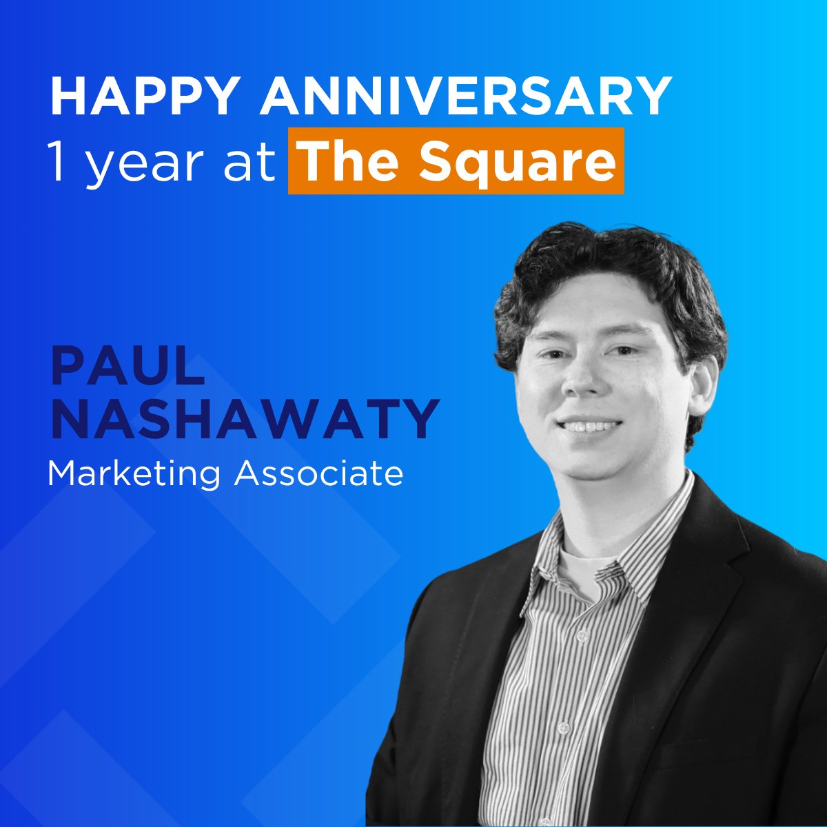 visionarysquare's tweet photo. One year down. Happy work anniversary to our Marketing Associate, Paul Nashawaty!

Glad you're part of the team, Paul. 🎉

#VisionarySquare #TeamSpotlight https://t.co/f7C1BojaEY
