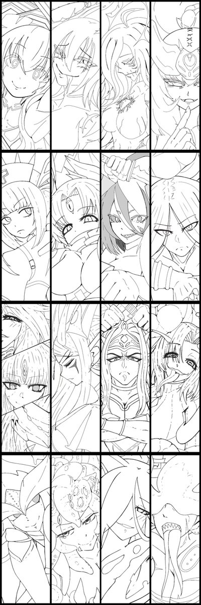 aYZFSwi6ZJcMeO0's tweet photo. 十六の破滅事象(16/16)

漏れなく全員魅力的なので描いてて楽しいです。
もんぱらTCG化する時は、破滅事象のカードを合体させると1枚の集合イラストになる仕様にして下さると私が喜びます(妄言)
 #もんぱら
 #もんむす https://t.co/fqM3WBdqjC