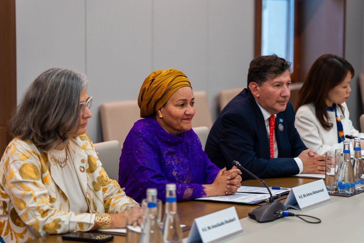AminaJMohammed's tweet photo. In my meeting with Minister of Foreign Affairs @Bayramov_Jeyhun, I commended Azerbaijan’s successful hosting of the World Urban Forum, building on the momentum of its #COP29 Presidency.

The strong partnership between the United Nations and Azerbaijan under the new Cooperation Framework provides a solid foundation for deeper cooperation.