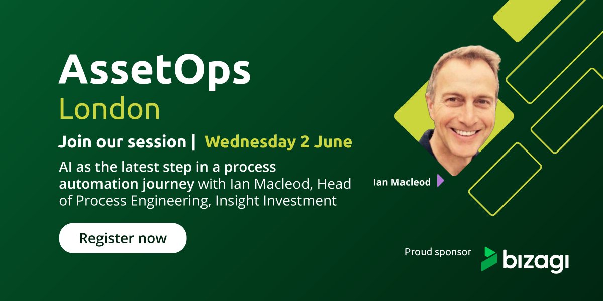 bizagi's tweet photo. Join us at AssetOps London next Wednesday, where Insight Investment's Ian Macleod will take to the stage to share how he and his team are using BIzagi's AI Agents to bring efficiency, accuracy and compliance to the organization. 
https://t.co/rMPqTz2BVA https://t.co/xmMxU20RP5
