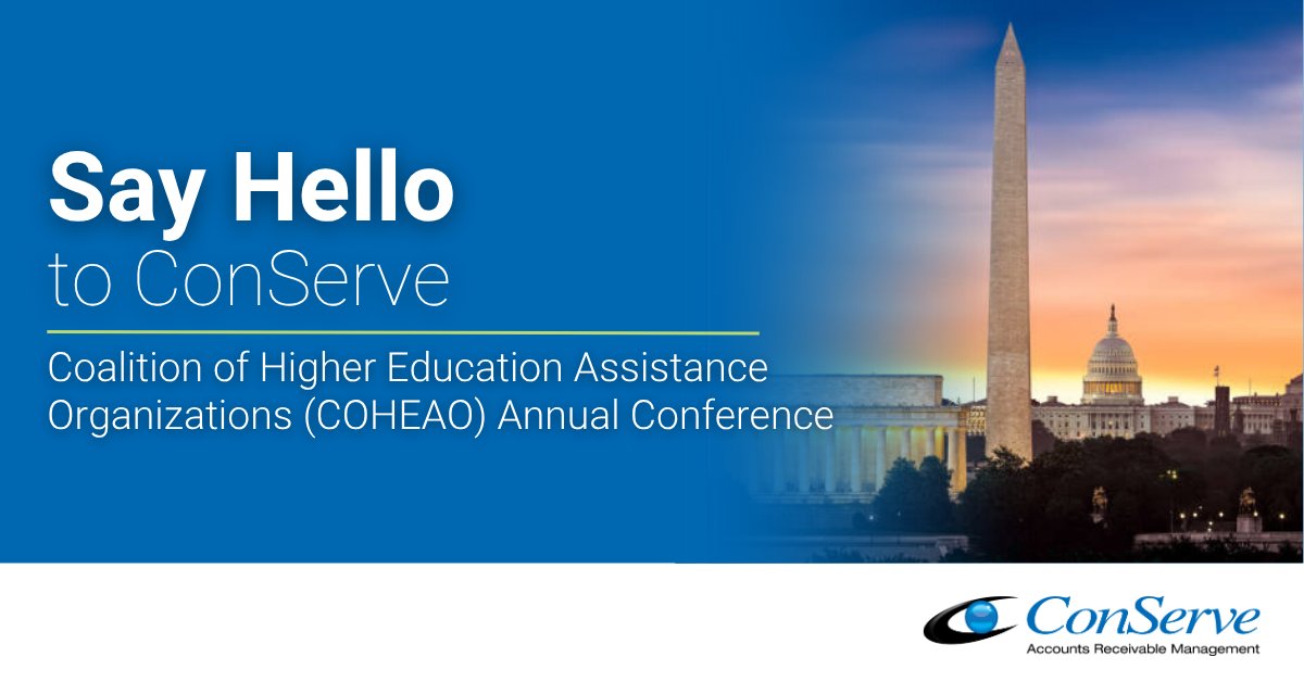 ConServeARM's tweet photo. We look forward to meeting you next week at COHEAO's Annual Conference in Washington, DC May 31 - June 3. Schedule a meeting with ConServe's Vice President of Sales to learn more about how our customizable collection solutions can benefit your institution. https://t.co/vKuw4R9Oy4 https://t.co/Bk7fRiDUxq