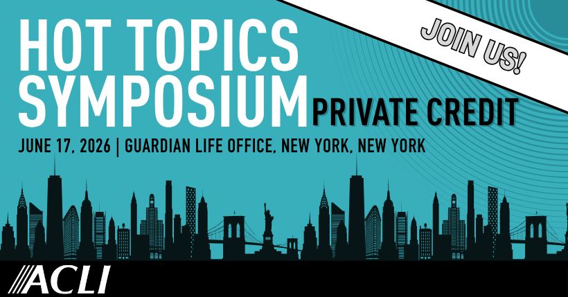 ACLINews's tweet photo. The #ACLIHotTopics Symposium on June 17, 2026, in New York City will feature four general sessions for senior #LifeInsurance executives offering a deep dive into #PrivateCredit and #LifeInsurance. Register now to network, learn and earn CPE credits: https://t.co/FwQYdZnUuc https://t.co/i5bcRUxOnJ