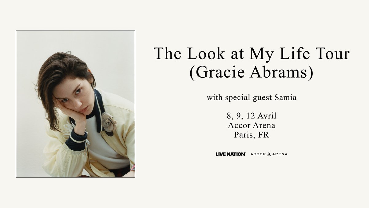 TicketmasterFR's tweet photo. #ANNONCE
@gracieabrams sera en concert à Paris ! Rendez-vous les 8, 9 et 12 avril 2027 à l’Accor Arena pour trois dates exceptionnelles en France.
🎟️ https://t.co/QRw4ZmXlYR https://t.co/YKr8Y654nS