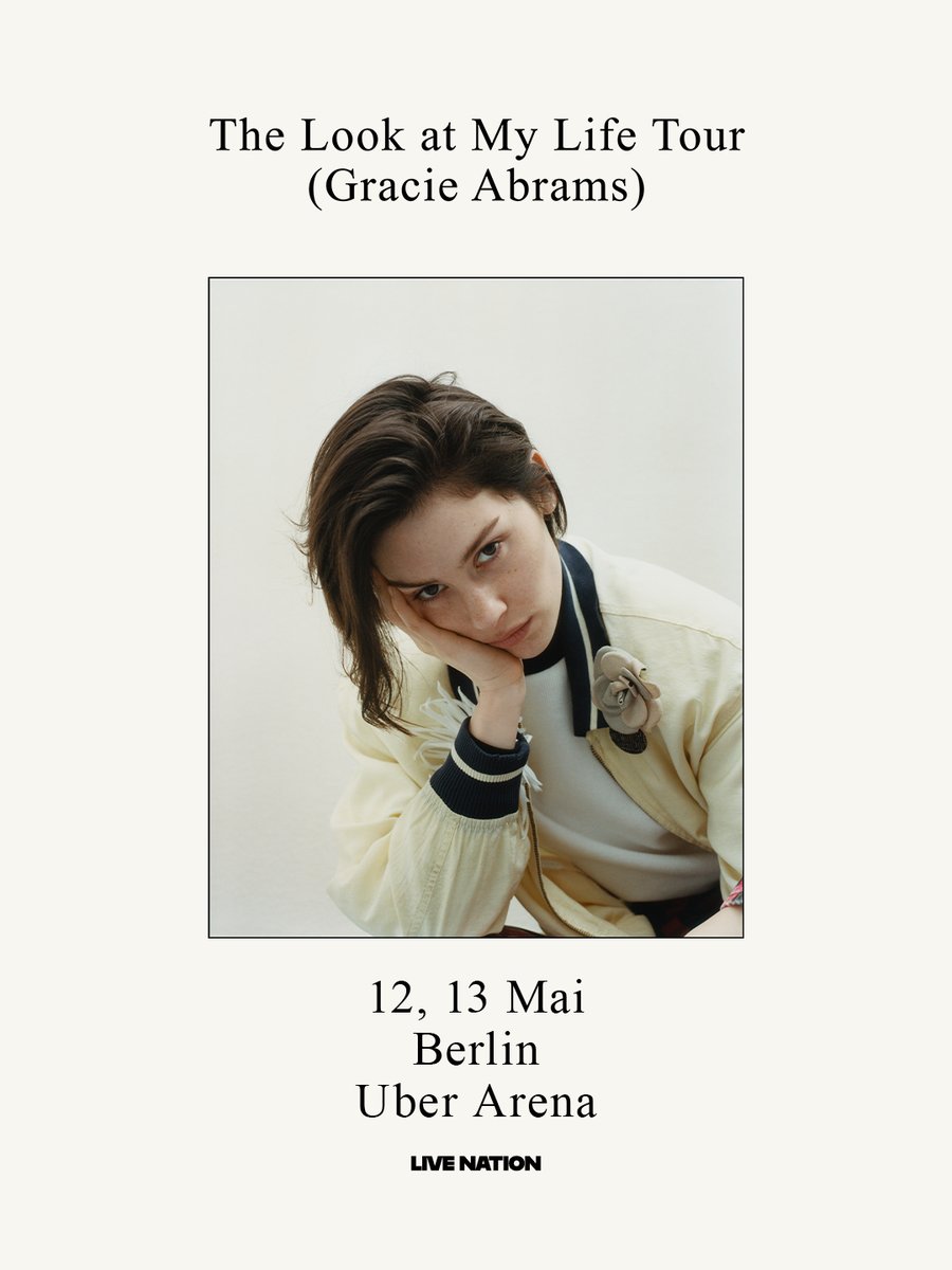 TicketmasterDE's tweet photo. @gracieabrams kommt im Mai 2027 mit ihrer “The Look at My Life Tour” für zwei Shows nach Berlin. Tickets gibt es ab Donnerstag, 4. Juni im Ticketmaster Presale. Alle Infos &amp; Tickets gibt es hier: https://t.co/g6SITiVaIH https://t.co/yvOoxG0CA5