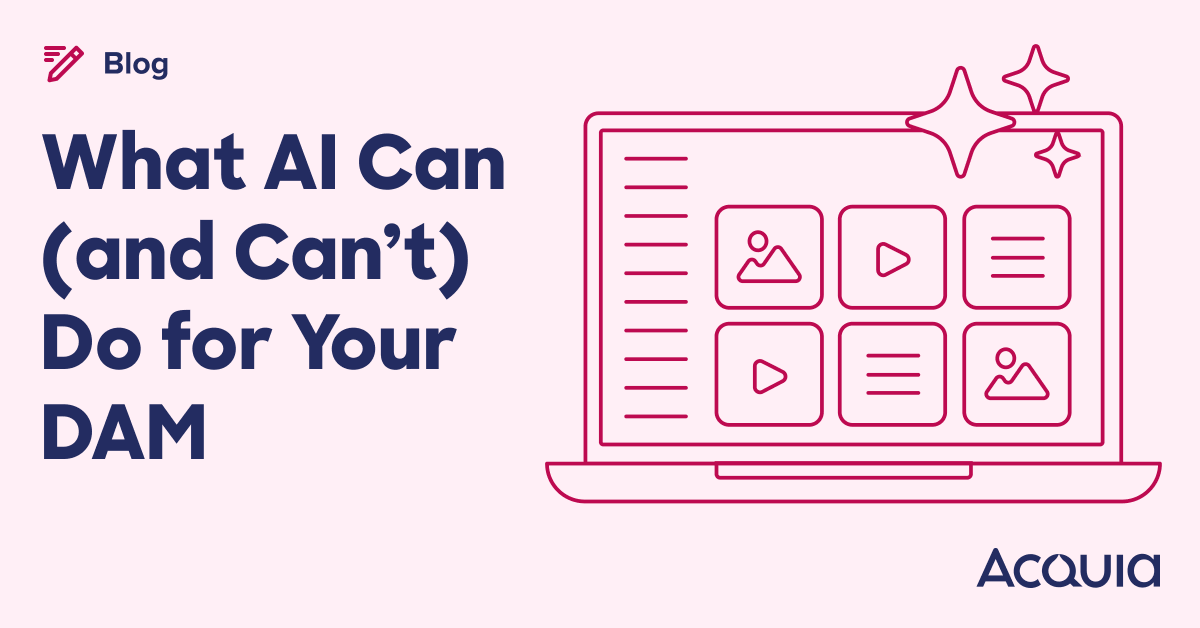 acquia's tweet photo. Curious how AI boosts your DAM? Metadata is key. Use AI for auto-tagging, LLMs for governance, and combine human expertise for top results. Check our playbook for creative &amp; content ops leaders: https://t.co/WeBc8fEfm2 https://t.co/oIBeRF98sW