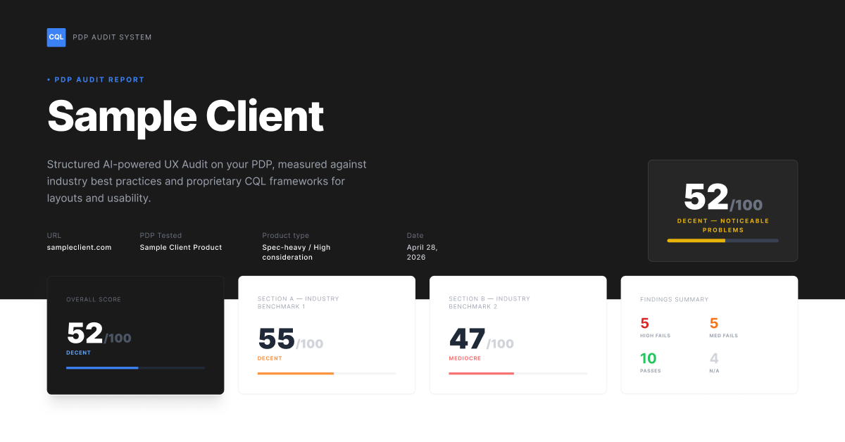 CQL's tweet photo. Introducing CQL's new AI Commerce Service: AI-Powered UX &amp; Conversion Audits. 
Focusing on:
+Conversion bottlenecks
+Quick-win optimization
+Experimentation strategies
+Revenue-impacting UX changes
More on this service and CQL's other unique offerings: https://t.co/G0R5qdS0SY https://t.co/mLr30LNaip