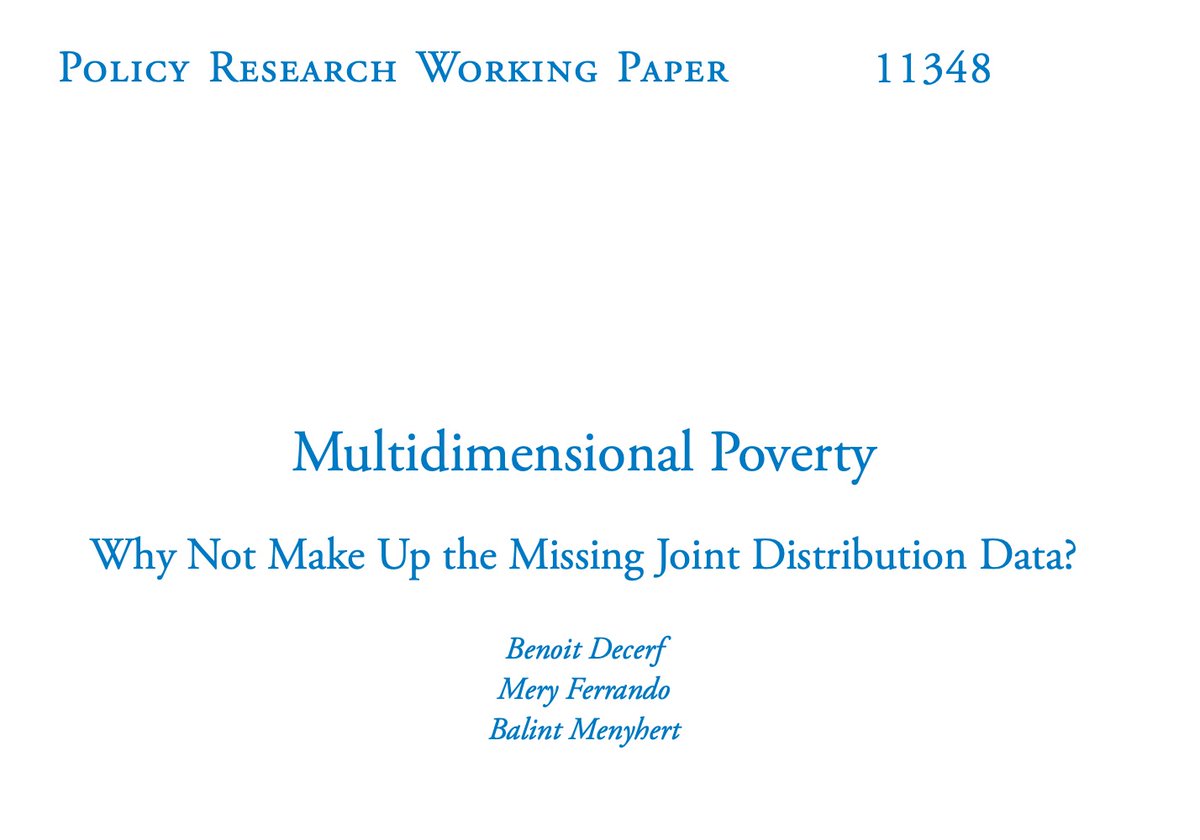 LFLopezCalva's tweet photo. Monetary and multidimensional poverty are often collected in separate surveys, making it difficult to fully observe how these two forms of poverty overlap at the individual level.

To overcome this limitation and improve poverty understanding, a new @WorldBankGroup policy paper by Benoit Decerf, Mery Ferrando and Balint Menyhert proposes a simple method to estimate the missing information.

Using evidence from six developing countries, the paper finds that this approach consistently outperforms traditional single-survey methods, “mash-up” approaches combining multiple surveys, and even more complex imputation techniques. 

Read the full policy paper for a deeper look at this innovative approach to measuring poverty: https://t.co/R4Q3n9AVuU