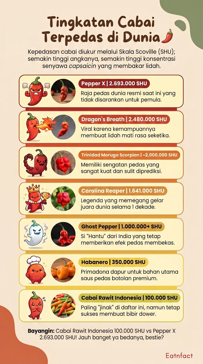 XRczyx's tweet photo. Bestie, Cabai Rawit yang bikin kamu nangis itu… masih level pemula. 💀

Jujur deh — kamu pernah nggak sombong bilang "aku tahan pedas" sambil makan sambal?

Nah, sekarang kenalan dulu sama Pepper X https://t.co/9PtSIU8WtC