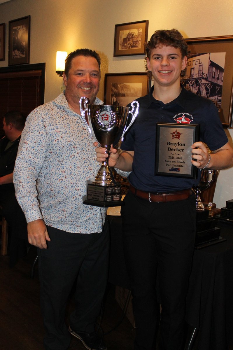 GeneralsJrHKY's tweet photo. The Generals would like to thank the Rod &amp; Gun Parksville for hosting our Year End Banquet!

Award winners included:
Save on Foods Fan Favourite: Braylon Becker
Norm Gould Community: Sloan Kroeker
Reed Fraser Memorial Most Improved: Levi Hollatz https://t.co/0ATDHiCufn