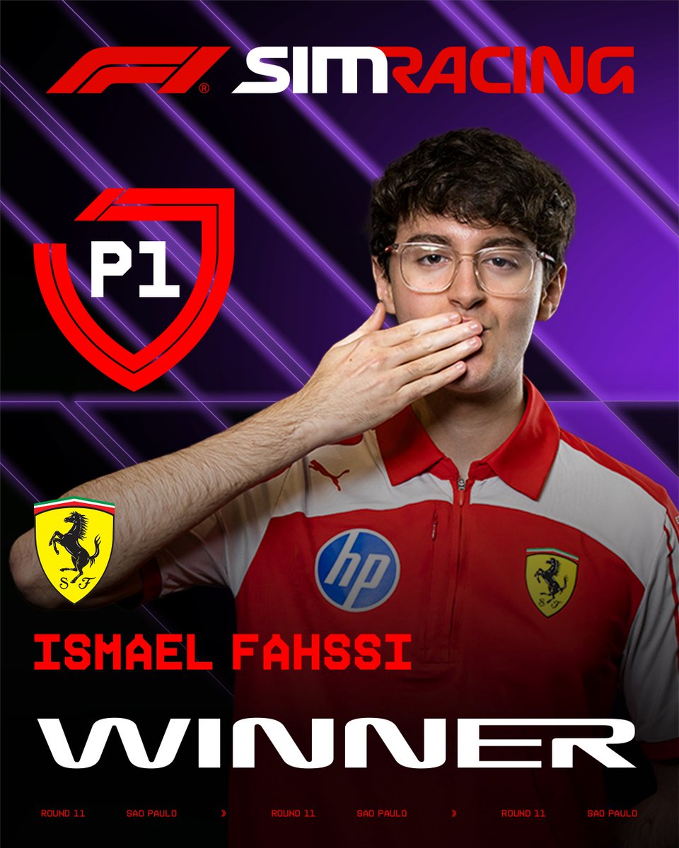 F1's tweet photo. ISMAEL FAHSSI WINS A THRILLER IN SAO PAULO! 🙌

A strategic battle sees the championship fight go to the final race of the season, later today! 👀

#F1 #F1Esports https://t.co/ObkrkYOKfL