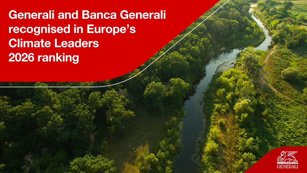 GENERALI's tweet photo. Generali and @BancaGenerali have been included in the Europe’s Climate Leaders 2026 ranking, compiled by @StatistaCharts in collaboration with the @FinancialTimes.

For us, this recognition reflects the work underway across our insurance, investment and operational activities to support a just transition towards a net-zero economy.

🔗Discover more: https://t.co/w5AiMhlGr4

#Generali4Sustainability #DrivingExcellence #NetZero