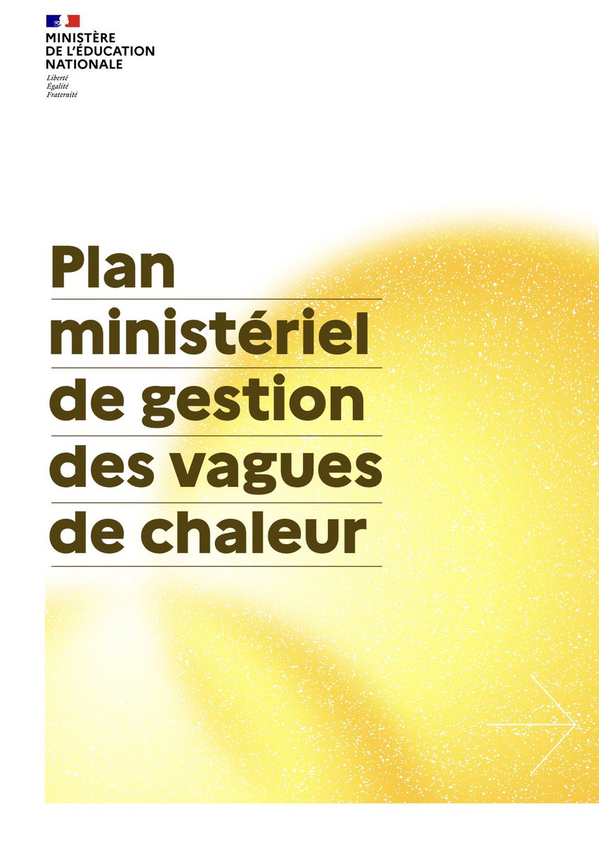EdouardGeffray's tweet photo. Le ministère @education_gouv publie aujourd'hui son plan ministériel de gestion des vagues de chaleur, pour protéger nos élèves et nos personnels.

Concret et opérationnel, fruit de plusieurs mois de concertation avec les organisations syndicales et les collectivités locales, il donne à chaque école, chaque établissement et chaque académie les repères pour agir : diagnostiquer les bâtiments les plus exposés, protéger les agents et les élèves, aménager le fonctionnement et l'organisation des examens, et assurer la continuité pédagogique.

Ce document de référence permet d’identifier et d’anticiper les conséquences d’un épisode caniculaire. La sécurité des enfants et des personnels et la continuité du service public de l'éducation guident chacune des mesures, en lien étroit avec les collectivités, les préfectures et les agences régionales de santé.

À retrouver ici 👉 https://t.co/QP4WK6Bhy8