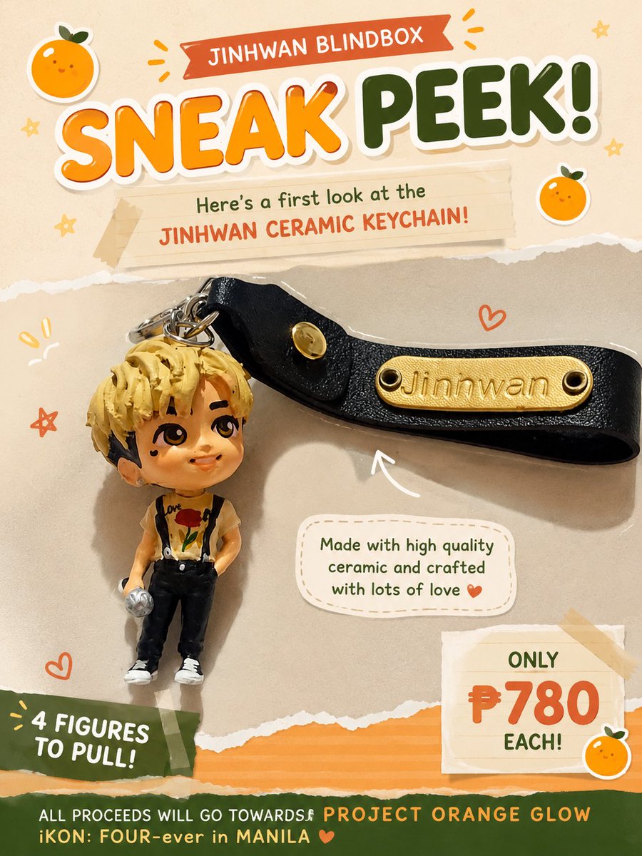940207com's tweet photo. 🍊 SNEAK PEEK 👀✨

Here’s your first look at the JINHWAN Ceramic Keychain from our special blindbox collection 🧡

₱780 per box • 4 figures to pull 
Plus, every purchase helps fund PROJECT ORANGE GLOW for iKON: FOUR-ever in MANILA 🌅

#JINHWAN #iKON #ProjectOrangeGlow https://t.co/MQpGFVdAb7