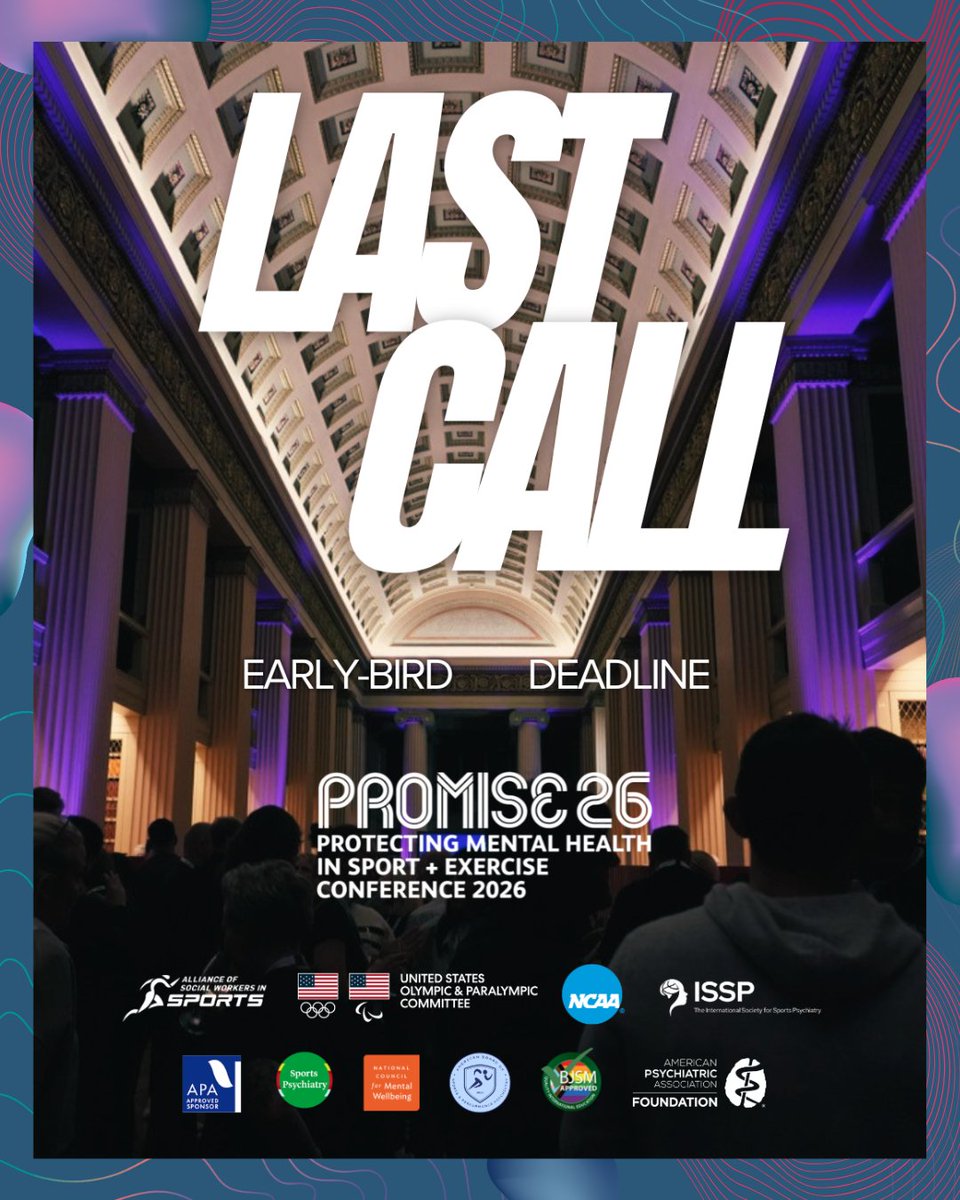 NCAA_SSI's tweet photo. Last call 🚨 PROMISE26 Early Bird ends Sunday (May 31, 11:59 PM MDT)!

Join the Protecting Mental Health in Sport + Exercise Conference (Aug 17–18, Colorado Springs). 

Hear IOC experts &amp; gain tools to support your athletes.
Register: https://t.co/3PLEg8MDYQ https://t.co/1cqWSiXbis