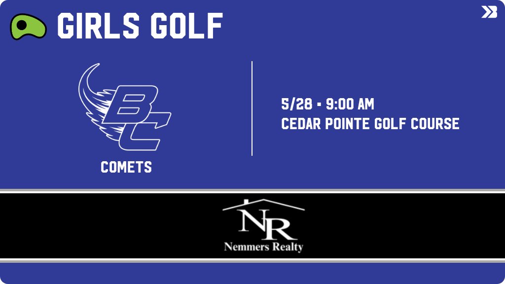 BellevueComets's tweet photo. Girls Golf (Varsity) Meet Day! - Check out the event preview for the Bellevue Comets. It starts at 9:00 AM and is at Cedar Pointe Golf Course. https://t.co/Jk1my5aQwH https://t.co/5d3oTP0UOM