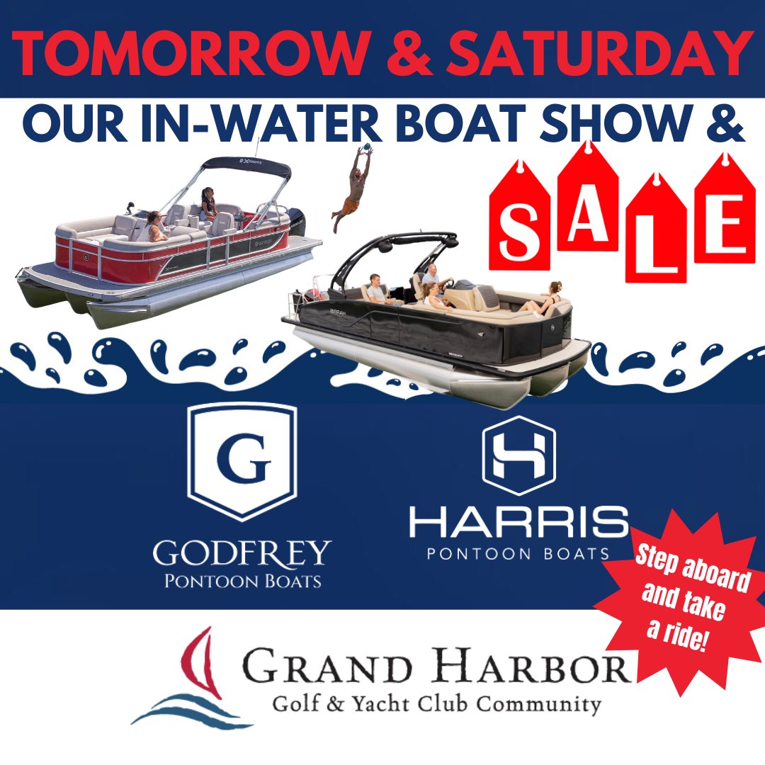 gunnells's tweet photo. 🚨 TOMORROW at 10 AM 🚨 Shop SALE pricing on Godfrey and Harris Pontoons😍
🔥 Financing Options
🔥 Premium Gear &amp; Accessories
NOW is the time to step aboard and compare features side-by-side on the water. See YOU at the Grand Harbor Marina, 200 Grand Harbor Blvd., Ninety Six  👀 https://t.co/XGJlxgPLBD