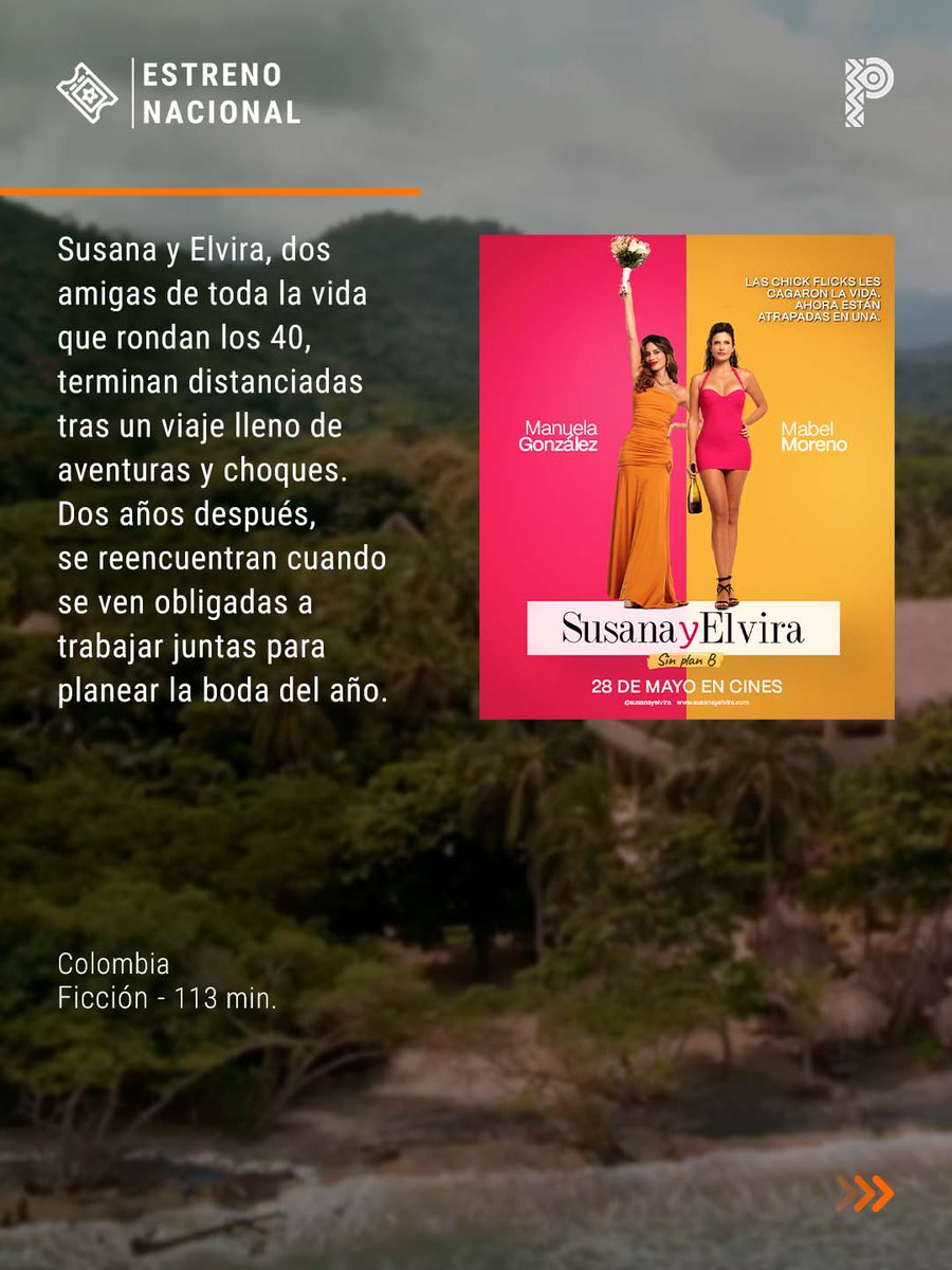 Proimagenes's tweet photo. 🍿 Este 28 de mayo llega a salas de cine colombianas SUSANA Y ELVIRA: SIN PLAN B (@susanayelvira), película dirigida por María Gamboa (@mariagamboa). 

Producida por Púlsar Studios (@pulsarstudioscol) y Jaguar Byte (@jaguarbitefilms), la película reúne en pantalla a Manuela González (@lamuelagonzalez), Mabel Moreno (@mabelmoreno1), Claudio Cataño (@claudiocatano09) y Emmanuel Esparza (@esparzaemmanuel) ✨

📍Distribuye Cinecolor (@cinecolorcol) 

#CineColombiano #EstrenoNacional #PelículasColombianas