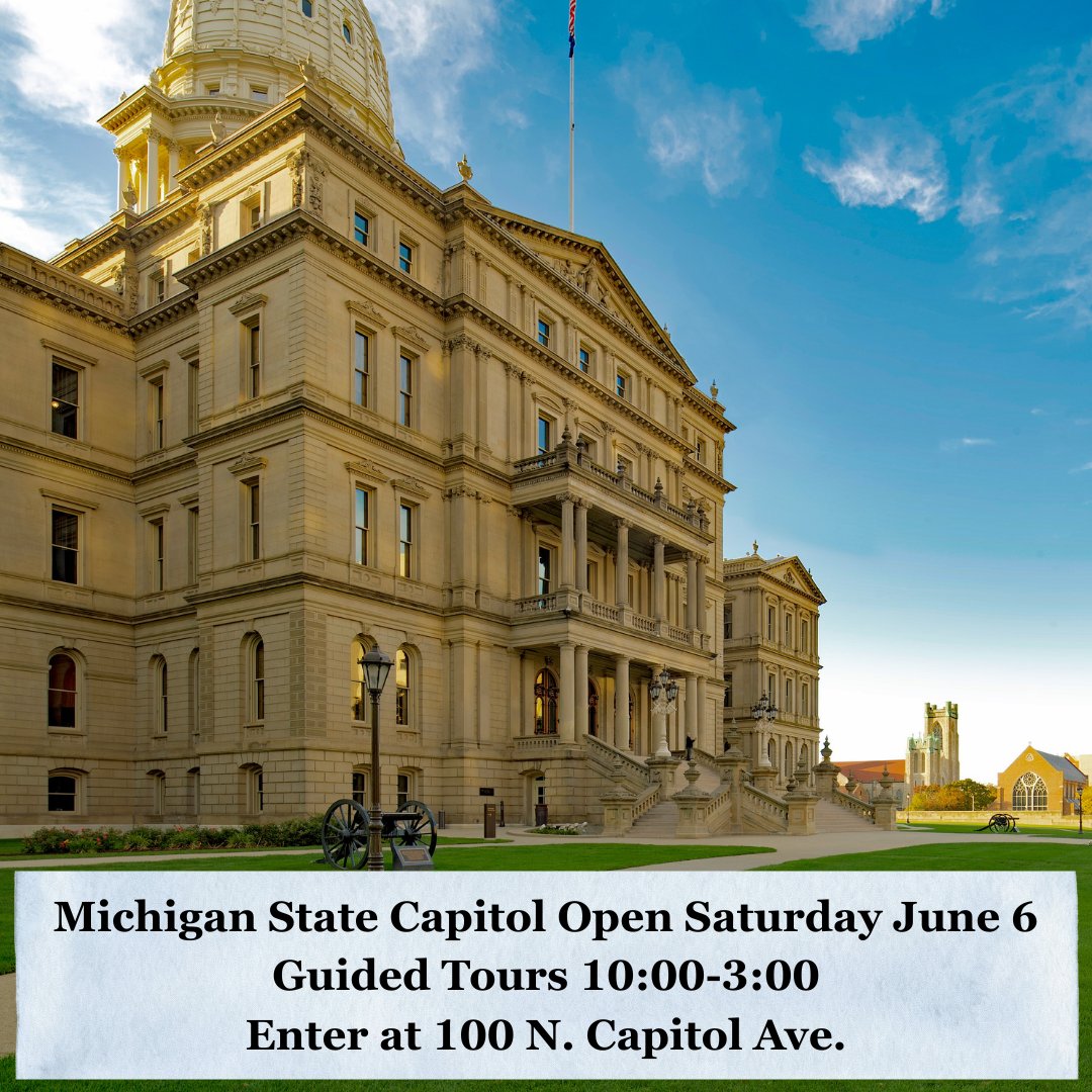 MIStateCapitol's tweet photo. Start summer with a trip to the Capitol! ☀️

Open Saturday, June 6 from 10:00 to 3:00. Guided tours required.

https://t.co/vjJU4WHekF

#mistatecapitol #CapitolTours #MichiganHistory https://t.co/6UjjpxReQE