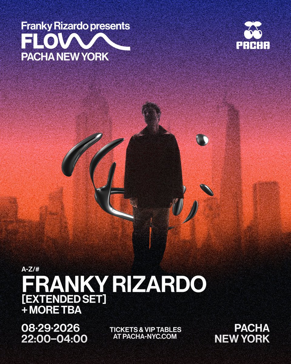 FrankyRizardo's tweet photo. FLOW Pacha New York 🍒
Biggest NYC show yet. Aug 29.
Tickets available now 🗽 https://t.co/hmA2PlSHTq